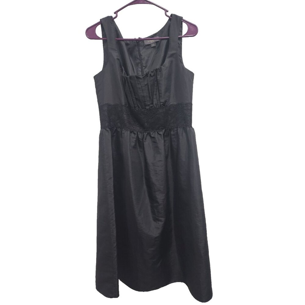 Vintage Liz Claiborne Womens Midi Dress Sz 10 Black Satin Lace Waist Minimalist